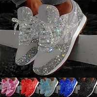 Dames Sportschoenen Sneakers Blingbling schoenen Paillet Bling Bling sneakers Buiten Dagelijks Pailletten Plateau Platte hak Ronde Teen Sportief Klassiek Casual Wandelen Glitter Netstof Veters Zilver Lightinthebox