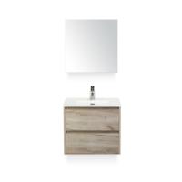 Dante Badmeubelset 60 cm - Craft Oak - Keramische Wastafel Wit Cover - met Spiegelkast