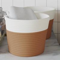 VidaXL Opbergmanden 2 st ø 24x18 cm katoen bruin en wit VidaXL Opbergmanden 2 st ø 24x18 cm katoen bruin en wit