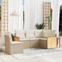 5-delige Loungeset met kussens poly rattan beige