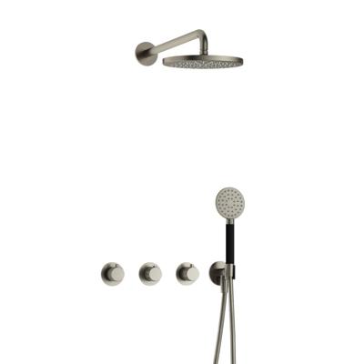 Hotbath Cobber X - CX7067 - Inbouw Regendoucheset - Geborsteld Nikkel - 2 Stopkranen - Thermostatisch - Wandarm 40 cm - Hoofddouche 200 mm - Ronde Handdouche 3 Standen - Waterbesparend