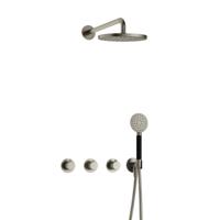 Hotbath Cobber X - CX7067 - Inbouw Regendoucheset - Geborsteld Nikkel - 2 Stopkranen - Thermostatisch - Wandarm 40 cm - Hoofddouche 200 mm - Ronde Handdouche 3 Standen - Waterbesparend