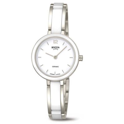 Boccia 3333-01 Horloge titanium-keramiek zilverkleurig-wit 28 mm