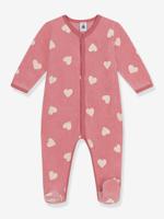 Fluwelen babypyjama met hartjesprint PETIT BATEAU roze, bedrukt