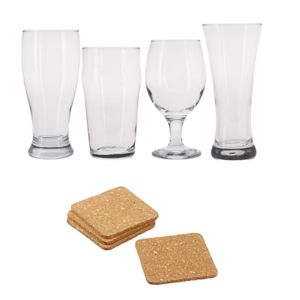 Speciaal bierglazen - 8x st - 4 soorten - incl. onderzetters - 8x st - 9 x 9 cm