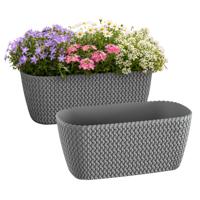 Prosperplast Plantenbak Splofy - 2x - grijs - voor buiten - 30 x 18 x 14 cm - kunststof