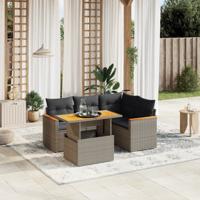 5-delige Loungeset met kussens poly rattan grijs