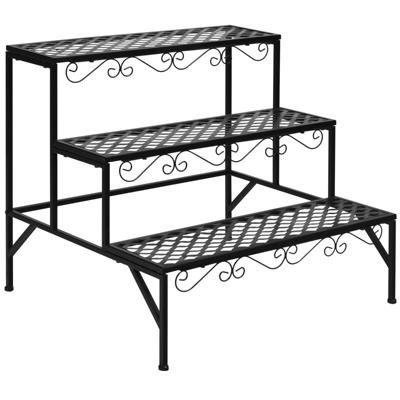 Lagen Metalen Plantenrek Plantentrap Vrijstaande Bloemenrek Multifunctionele Plant Pot Organisator Zwart