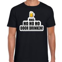 Niks ho ho ho bier doordrinken foute Kerst t-shirt zwart voor heren - thumbnail