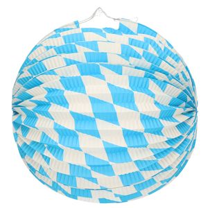 Blauw/wit geblokte Oktoberfest lampionnen 25 cm - Feestlampionnen