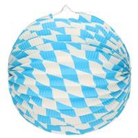 Oktoberfest Blauw/wit geblokte Oktoberfest lampionnen 25 cm - Feestlampionnen
