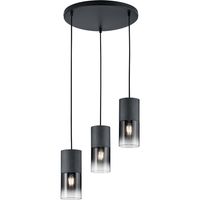 LED Hanglamp - Trion Roba - E27 Fitting - 3-lichts - Rond - Mat Zwart Rookglas - Aluminium - thumbnail