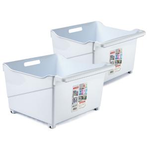 Opslag/opberg trolley container - 2x - wit - op wieltjes - L39 x B38 x H26 cm - kunststof