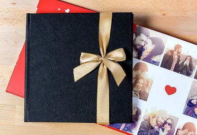 Fotoboek L vierkant zwart lederen kaft platliggende binding