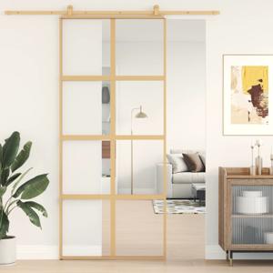 VidaXL Schuifdeur 90x205 cm helder esg-glas en aluminium goudkleurig