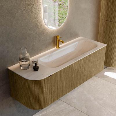Badmeubel Mondiaz Kurve-Dlux | 135 cm | Meubelkleur Dusk | Wastafelkleur Meli | Solid surface | Wasbak rechter zijde spoelbak | 1 kraangat