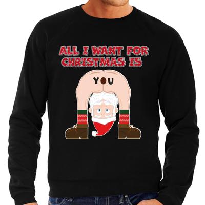 Foute Kersttrui/sweater voor heren - All I Want is - zwart - blote kont - kerstman
