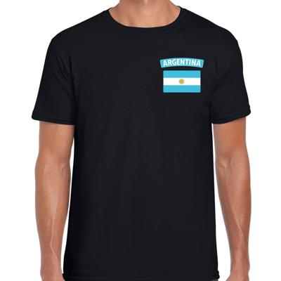Argentinie thema t-shirt - met vlag op borst - zwart - voor heren - landen shirt - supporters Argentinie thema t-shirt - met vlag op borst - zwart - voor heren - landen shirt - supporters