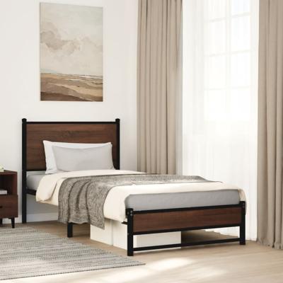 Bedframe zonder matras metaal bruin eikenkleurig 75x190 cm