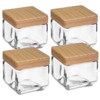 5Five voedsel/spullen voorraadpot - 4x stuks - Glas en houten deksel - 850 ml - luchtdichte sluiting