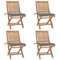 Tuinstoelen 4 st inklapbaar met kussens massief teakhout