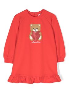 Moschino Kids teddy bear-print ruffle-trim dress - Rouge