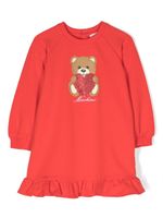 Moschino Kids teddy bear-print ruffle-trim dress - Rouge - thumbnail