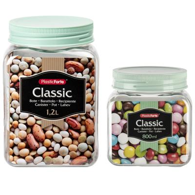 Plasticforte - 12x stuks kunststof keuken voorraadpotten - weckpotten - 0.8 en 1.2 liter - mintgroen