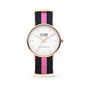 CO88 Horloge staal/nylon rosékleurig/zwart/roze 8CW-10033