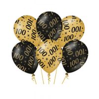 18x stuks leeftijd verjaardag feest ballonnen 100 jaar geworden zwart/goud 30 cm