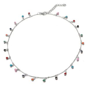 Zilverkleurige verstelbare korte ketting boho stijl multicolor