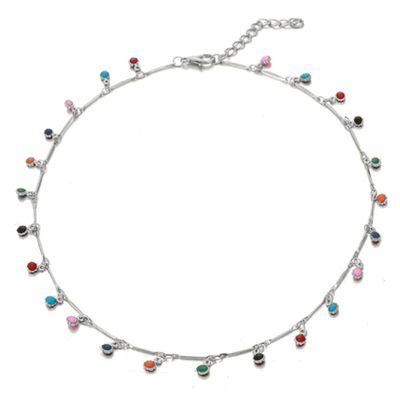 Zilverkleurige verstelbare korte ketting boho stijl multicolor