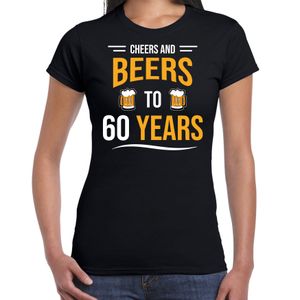 Cheers and beers 60 jaar verjaardag cadeau t-shirt zwart voor dames