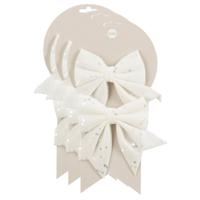 Kerst ornamenten strikken - 6x st - wit - 12 x 13 cm - polyester - kerstboomstrikjes - thumbnail