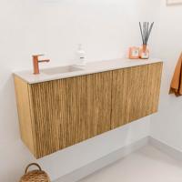 Toiletmeubel Mondiaz Joya Dlux | 100 cm | Meubelkleur Oak | Faye wastafel Meli Wasbak Links | 1 kraangat