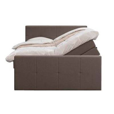 Boxspring met opbergruimte en voetbord Liv geblokt - donkerbruin - 160x200cm - Leen Bakker