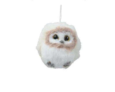 Kersthanger uil kunstbont 8 cm creme