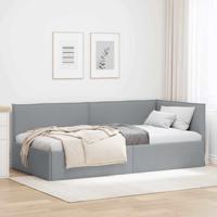 Hoekbedframe met hoofdeinde Lichtgrijs 90 x 190 cm Stof