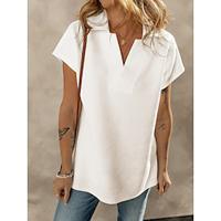 Dames Tuniek Blouse Effen Kleur Werk Modern Casual Korte mouw Overhemdkraag Zwart Zomer Lightinthebox