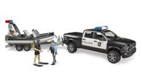 bruder RAM 2500 politietruck met boot + trailer en 2 figuren modelvoertuig 02507 - thumbnail