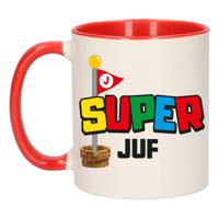Cadeau koffie/thee mok voor Juf/mentor - rood - super Juf - keramiek - 300 ml   -