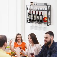 Wijnrek met 3 Niveaus Houten Flessenrek met Metalen Frame met 4 Rijen Wijnglazenhouder Ideaal voor Thuis Bar Keuken Restaurant