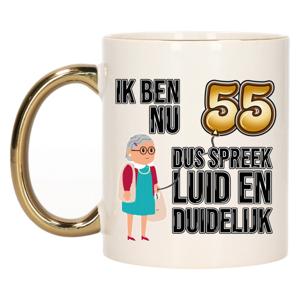 Verjaardag cadeau mok 55 jaar - luid en duidelijk oma - goud - 300 ml - Keramiek