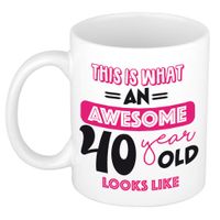 Verjaardag cadeau mok 40 jaar - roze - grappige tekst - 300 ml - keramiek