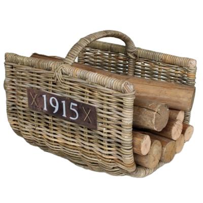 Haardmand - bruin - L40 x B50 x H40 cm - rotan - gevlochten riet - haardhout opslag mand