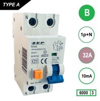 SEP Aardlekautomaat 32A B Kar 10mA 2 polig 36mm RCM2 Kema Keur 230V automaat en aardlek in een