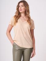 Basic puur linnen V-hals T-shirt met borstzakje