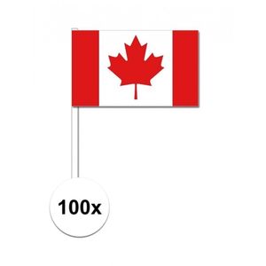 100x Canada decoratie papieren zwaaivlaggetjes   -