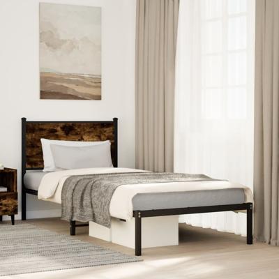 Bedframe zonder matras metaal gerookt eikenkleurig 75x190 cm