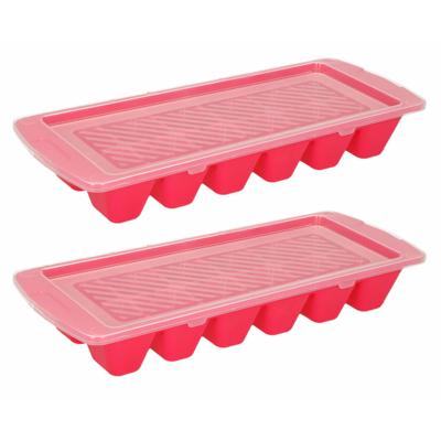 Plasticforte IJsblokjesvormen - roze - 2x stuks - met afsluitdeksel - 28 x 11 cm - ijsklontje